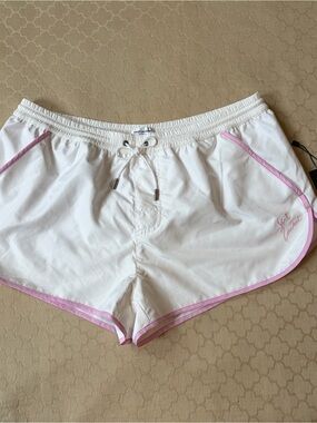 Saint Laurent S21 Embroidered Matiere Swim Shorts Blanc White/Rose Pink Men’s XL